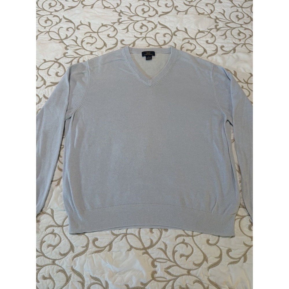 Brooks Brothers 346 Men's Large Light Blue V-Neck Sweater Cotton Blend Pullover